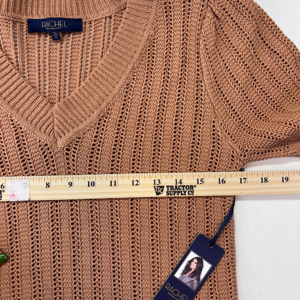 RACHEL Rachel Roy Women's Top Medium New Brown Knit‎ V-Neck Puff Sleeve Sweater - Picture 5 of 11